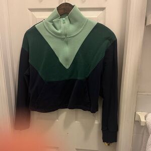 Outdoor Voices Green and Navy Quarter-Zip Sweatshirt